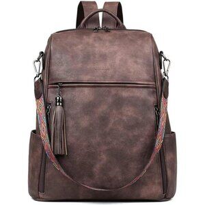 FADEON Leather Laptop Backpack for Women Designer 15.6 inch PU Laptop Bag,